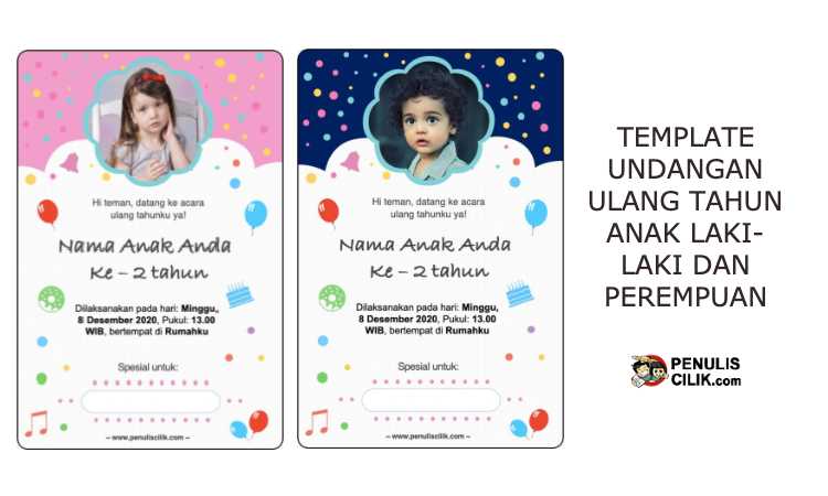 Download Template Undangan Ulang Tahun Anak Laki Laki Dan Perempuan Editable Penulis Cilik